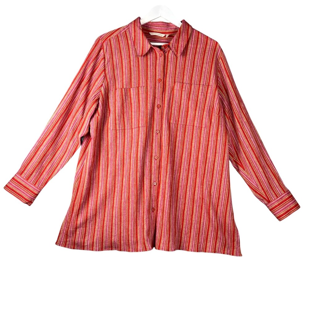 SOFT SURROUNDINGS Kriya Tunic Top Womens Size 1X  18-20 Roll Tab  Striped Collar